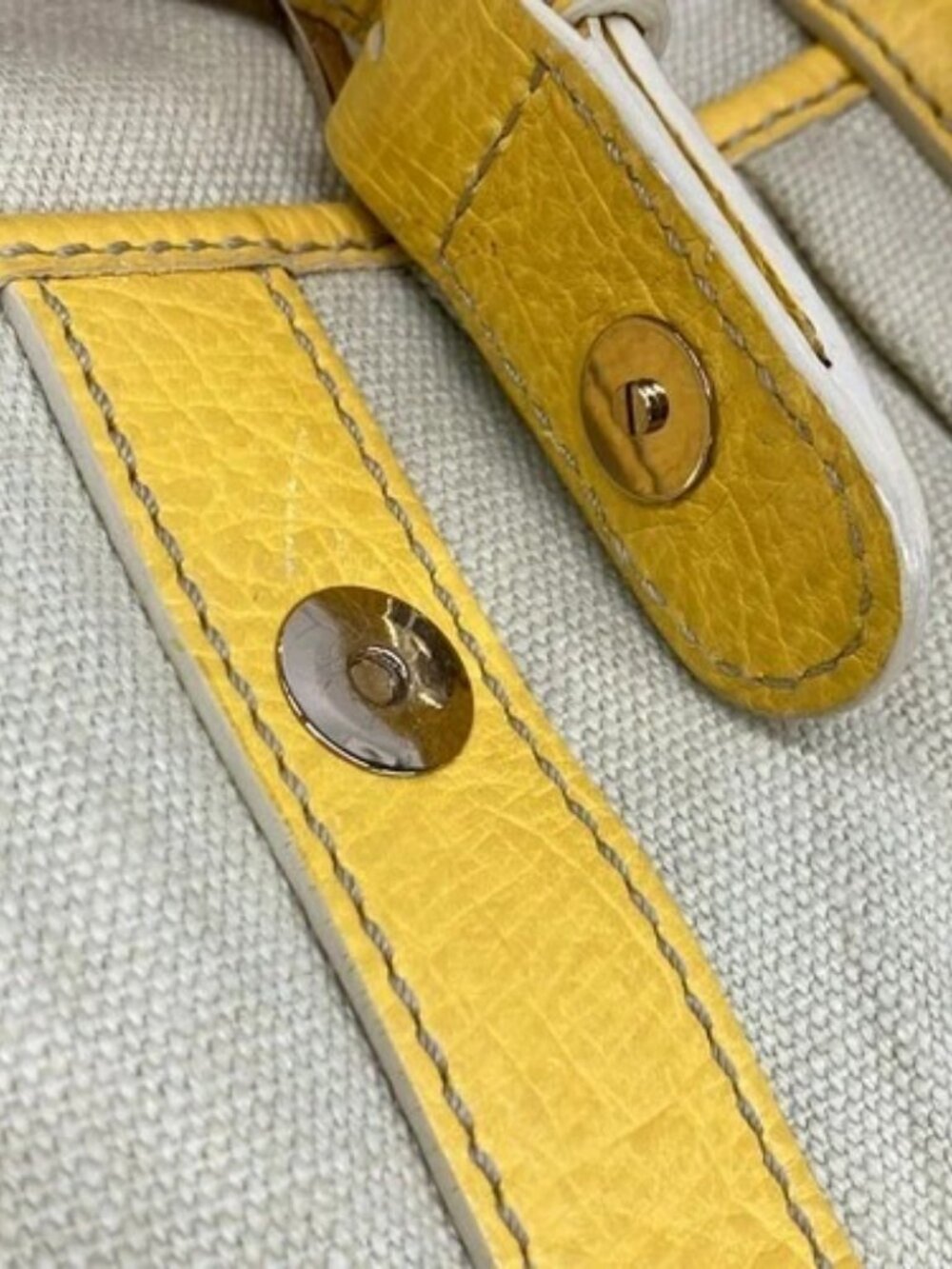 CELINE Lille - Beige Yellow Canvas Leather Tote Bag - Picture 12 of 16